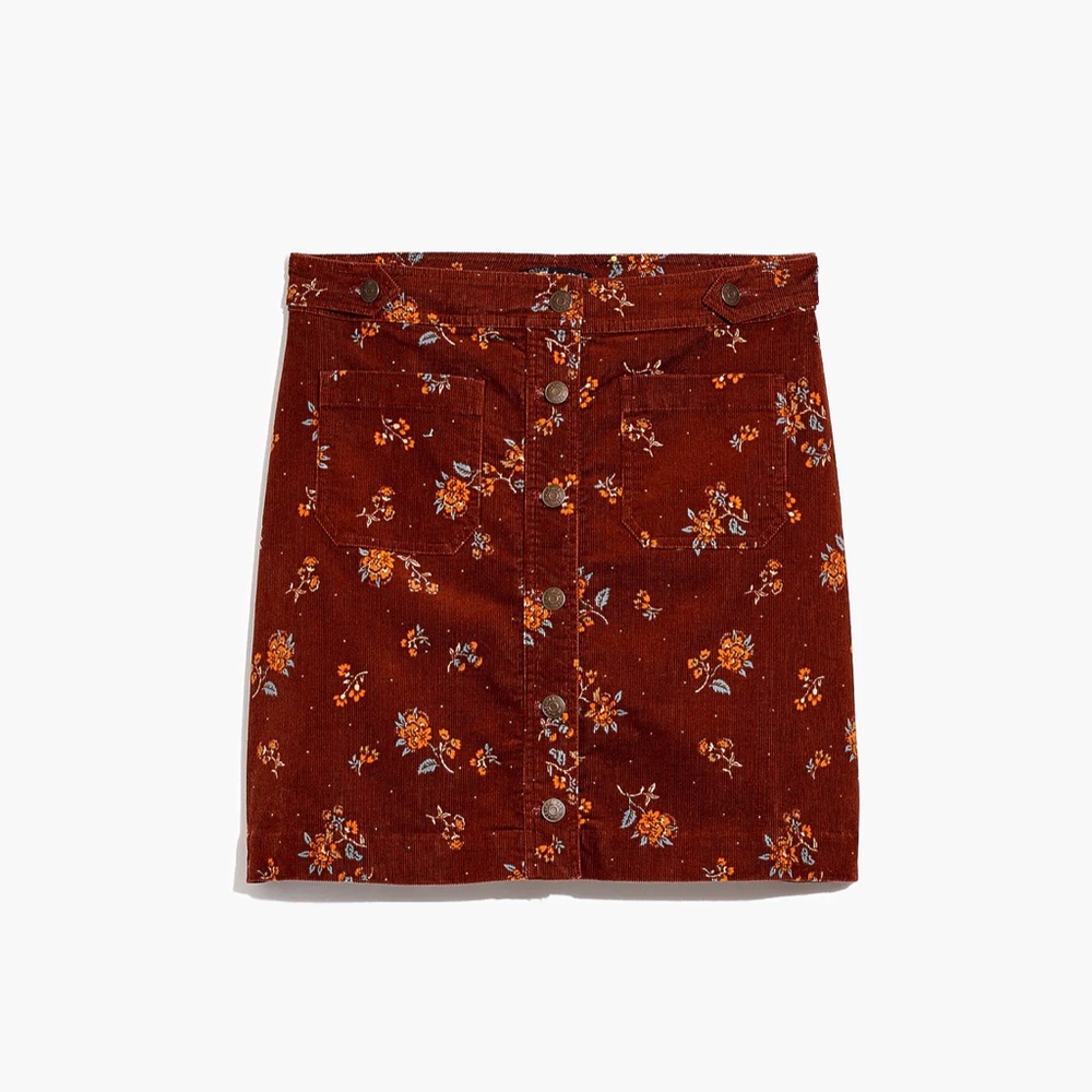 NWT Madewell Corduroy A-Line Mini Skirt in Forest Floral: Patch Pocket Edition